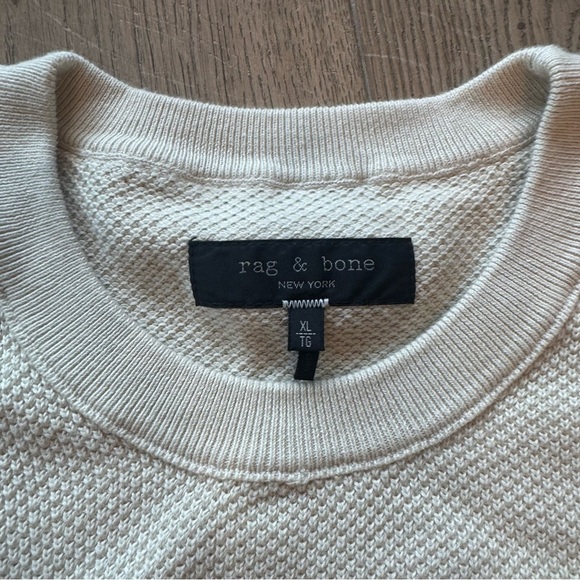 Rag and Bone Men’s Cream Crewneck Sweater with Arm Patches size X Large - Picture 4 of 9